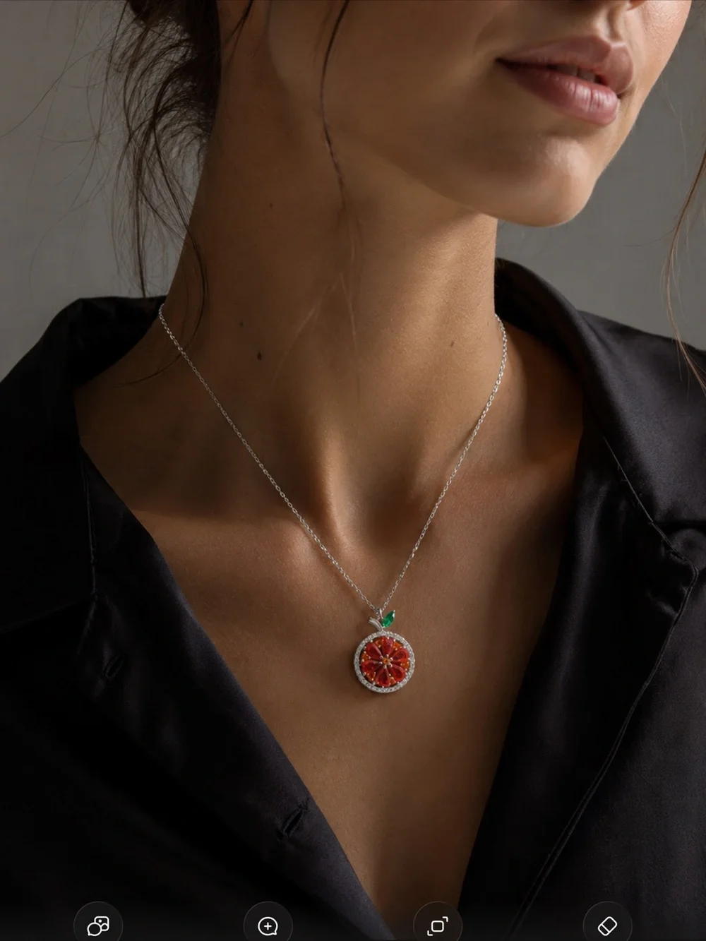 kate spade Red Citrus Slice Pendant Necklace with Green Leaf Accent